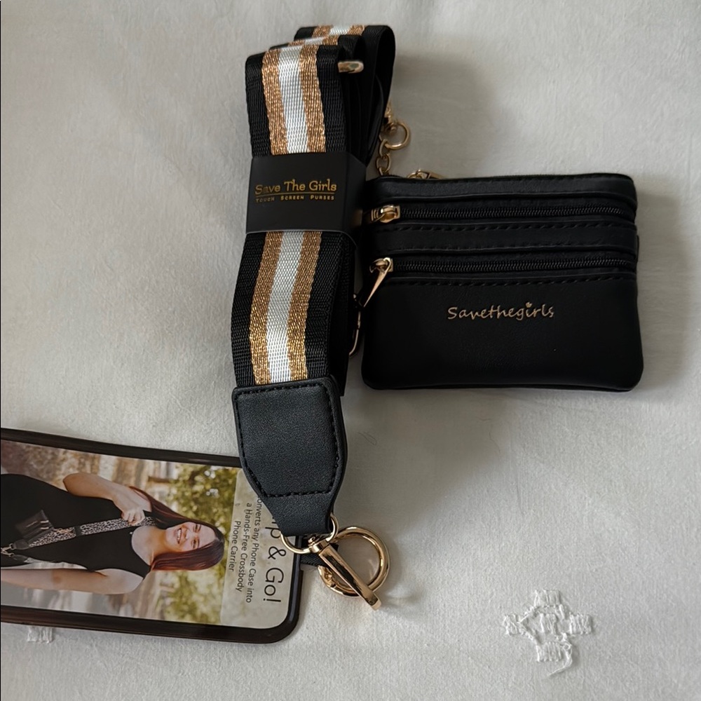 Save The Girls Black Clip & Go Strap and Pouch Brand New